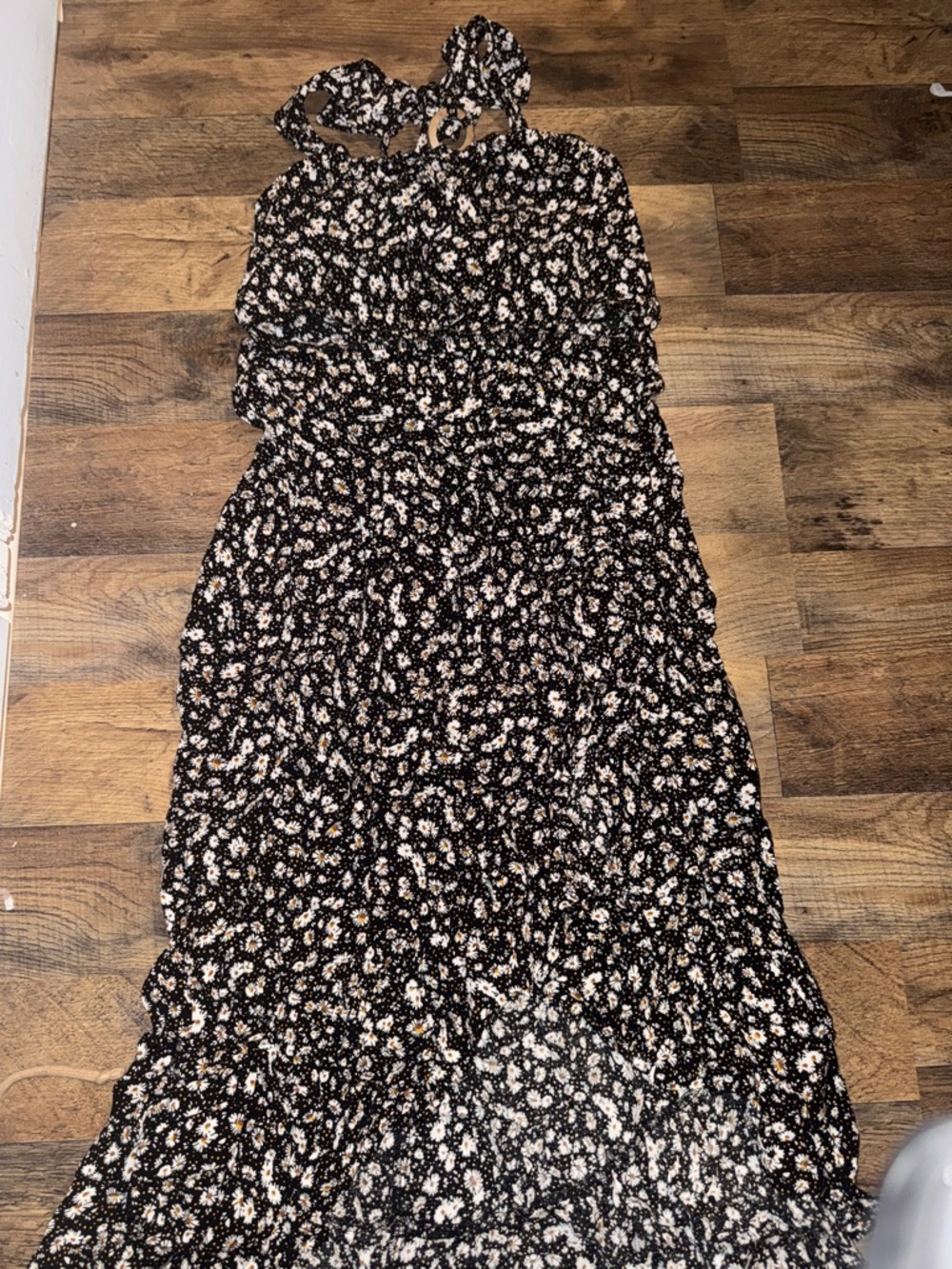 Black Floral Maxi Dress with White Daisy Print